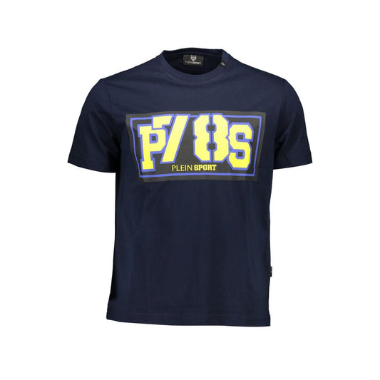 Plein Sport Blue Cotton Men T-Shirt with bold logo and contrasting details, showcasing a blend of fashion and sport style.