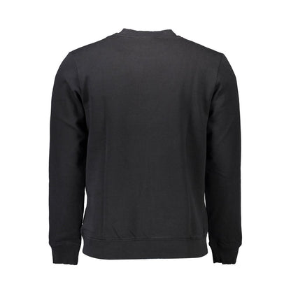 Rear view of Napapijri Black Cotton Men Sweater showcasing the back design with a plain black look and comfortable fit.