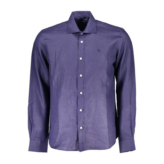 North Sails Blue Linen Men Shirt NO-36969-M