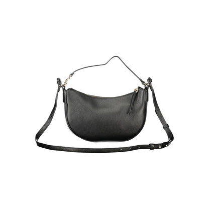 Coccinelle Black Leather Handbag with adjustable strap, zip closure, and internal pocket.