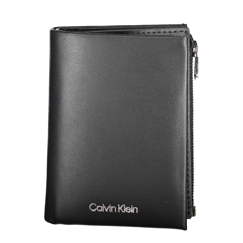 Calvin Klein Black Leather Men Wallet with RFID protection and card storage compartments, showcasing elegant and durable leather design.