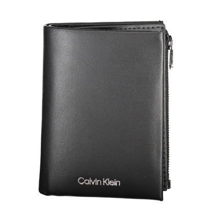 Calvin Klein Black Leather Men Wallet with RFID protection and card storage compartments, showcasing elegant and durable leather design.
