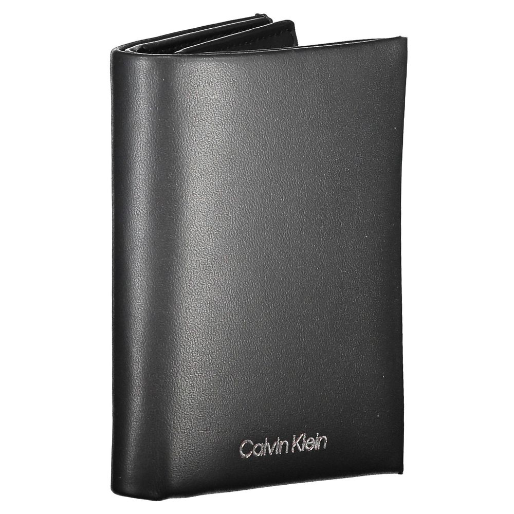 Calvin Klein Black Leather Men Wallet showcasing elegant and durable leather design with RFID protection and card compartments.