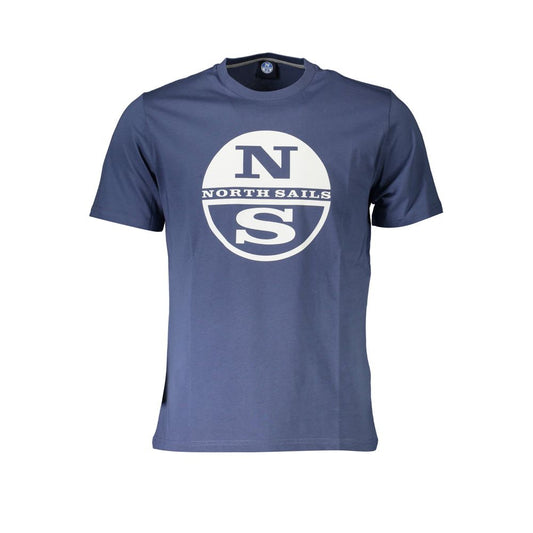 North Sails Blue Cotton Men T-Shirt with logo print, crafted in Turkey for comfort and style.