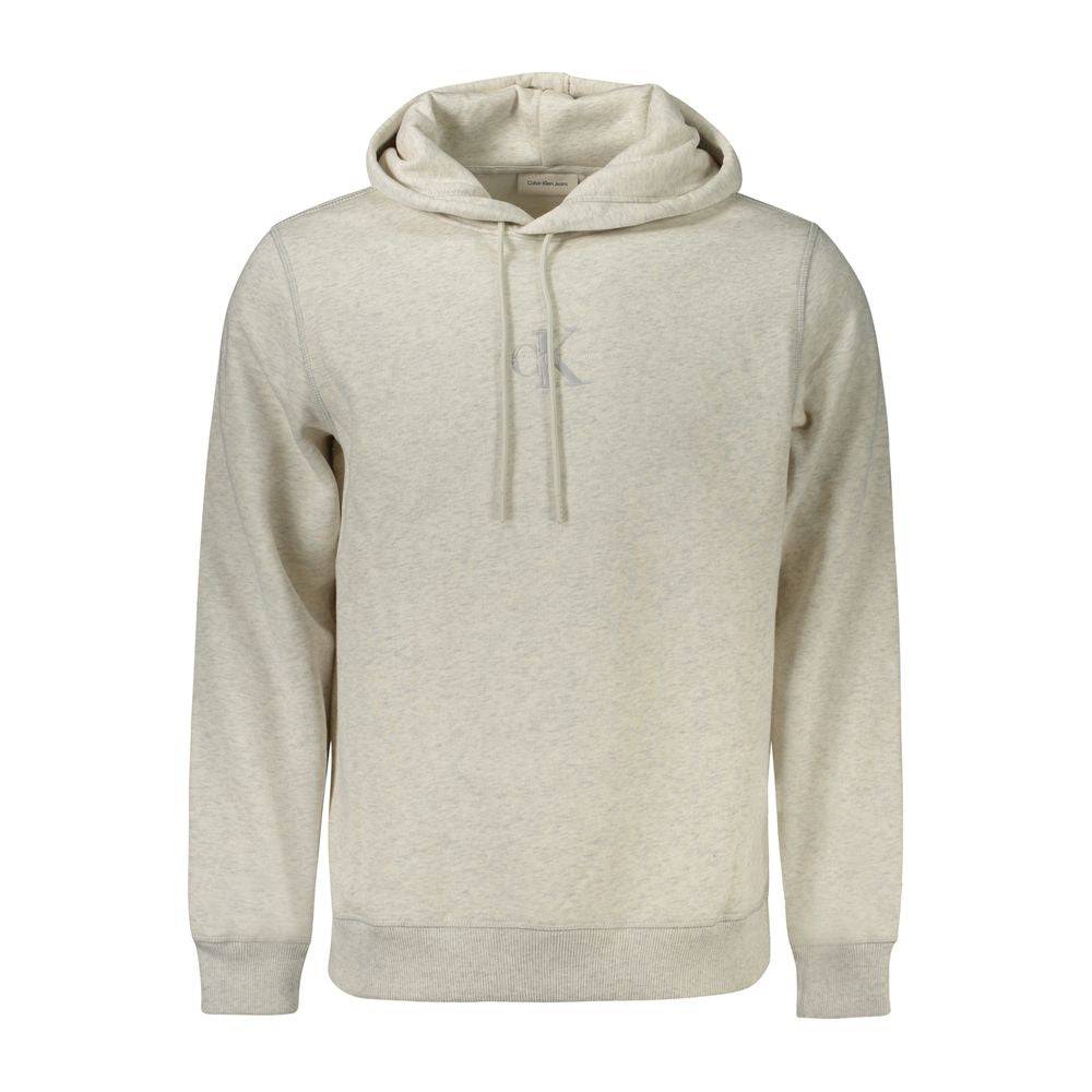 Calvin Klein Gray Cotton Men Sweater with logo embroidery, eco-conscious design, long sleeve hoodie style, made of 20% recycled cotton.