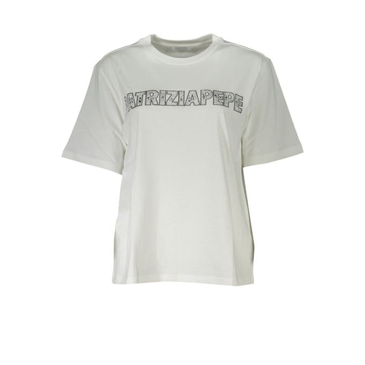 Patrizia Pepe Elegant Short Sleeve Crew Neck T-Shirt with Rhinestone Detail PA-28359-XS