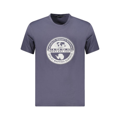 Napapijri Blue Cotton Men T-Shirt with bold logo and eco-friendly design, crafted from 100% organic cotton for sustainable fashion.