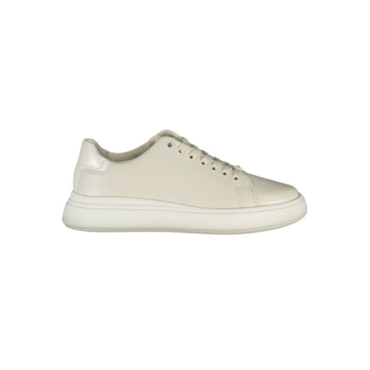 Calvin Klein Beige Leather Women Sneaker with contrasting details and iconic logo for comfort and luxury