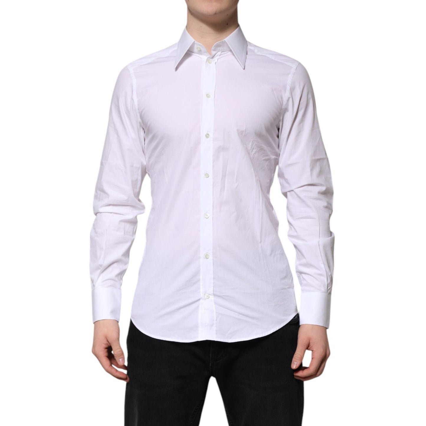 Dolce & Gabbana White Cotton GOLD Long Sleeves Formal Shirt