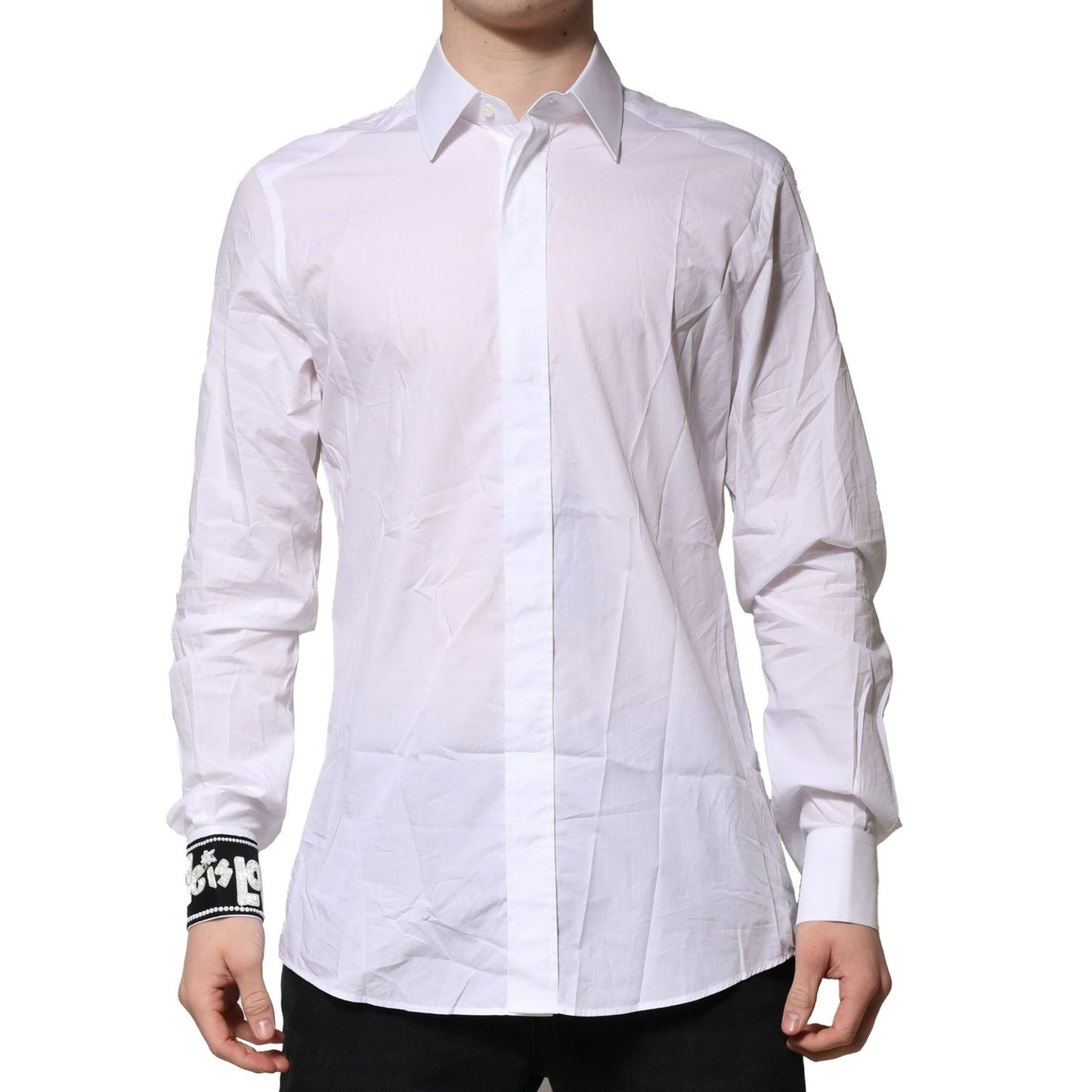 Dolce & Gabbana White Cotton GOLD Long Sleeves Formal Shirt