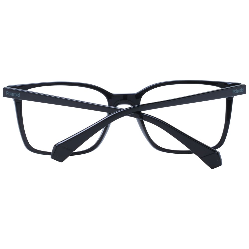 Polaroid Black Men Glasses Frame with full-rim polyamide structure and demo lenses. Classic rectangle style without spring hinge.