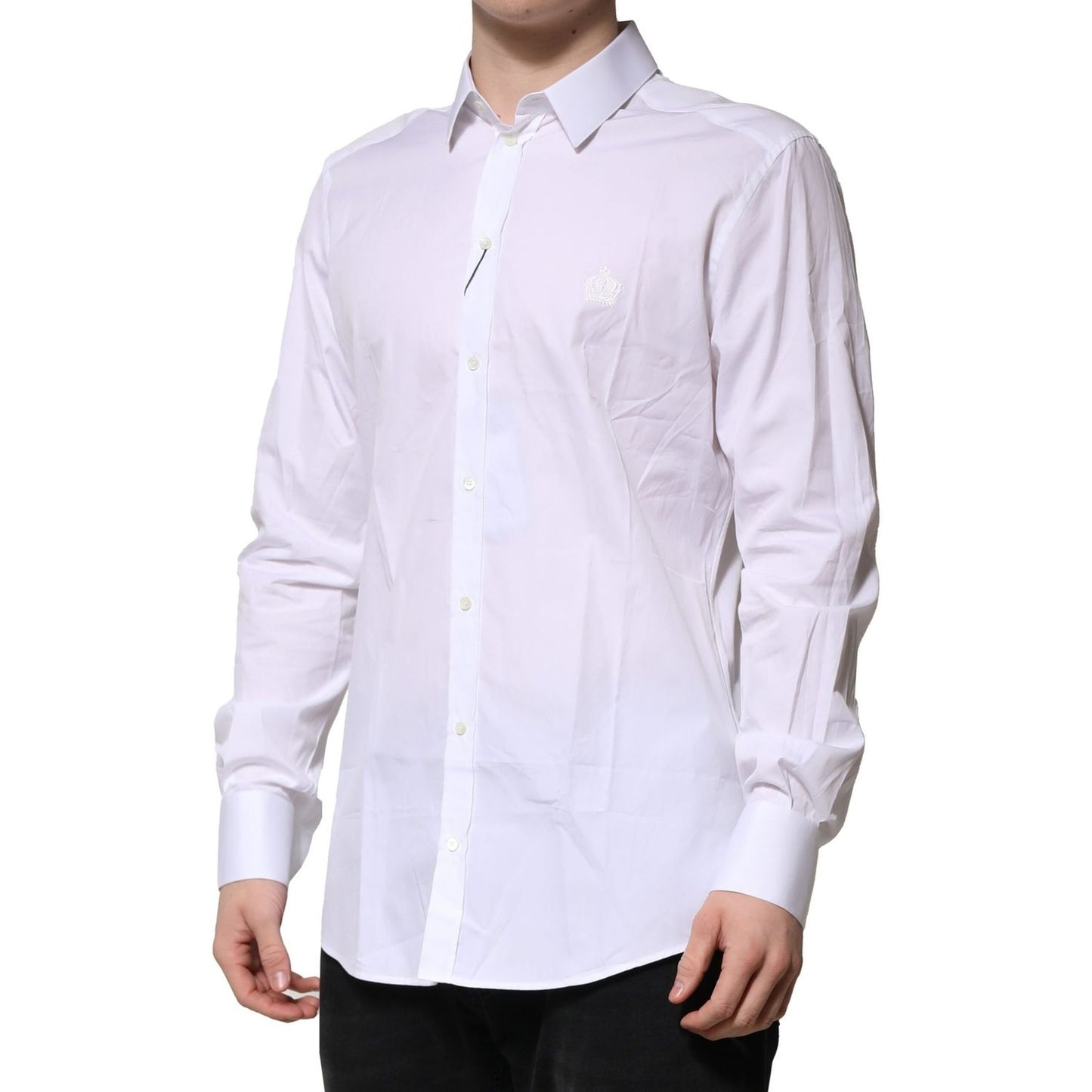 Dolce & Gabbana White Cotton Long Sleeves GOLD Formal Shirt