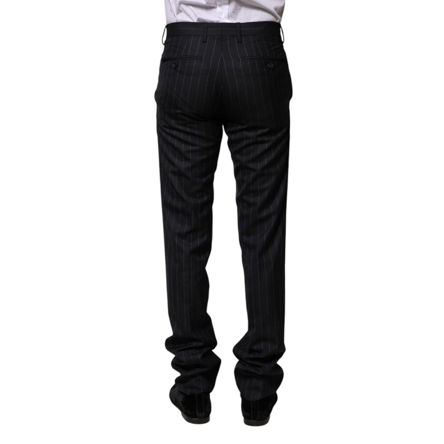 Dolce & Gabbana Black Wool Striped Formal Pants