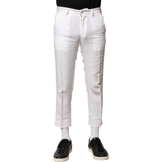Dolce & Gabbana White Linen Mid Waist Cropped Pants