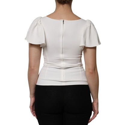 Dolce & Gabbana White Viscose Round Neck Short Sleeves Top