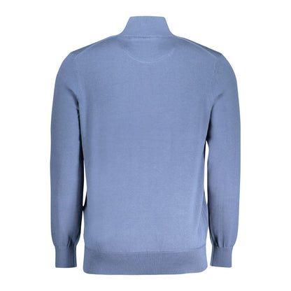Timberland Blue Cotton Men Sweater, half-zip, premium organic cotton, sleek embroidery logo, stylish, sustainable fashion
