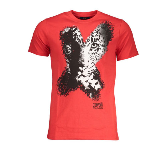 Cavalli Class Red Cotton T-Shirt CA-28472-M