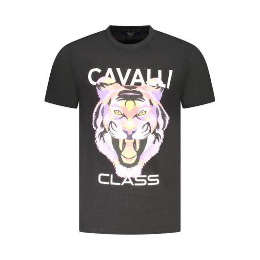 Cavalli Class Black Cotton Men T-Shirt CA-36714-M