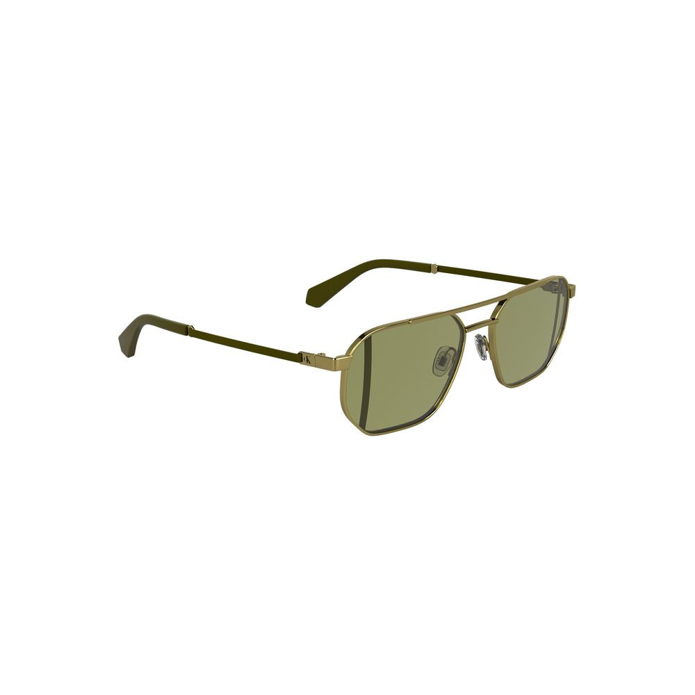 Calvin Klein Gold Metal Men Sunglass with green square lenses and sleek metal frame.