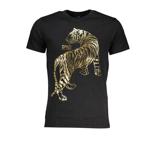 Cavalli Class Black Cotton T-Shirt CA-28464-XL