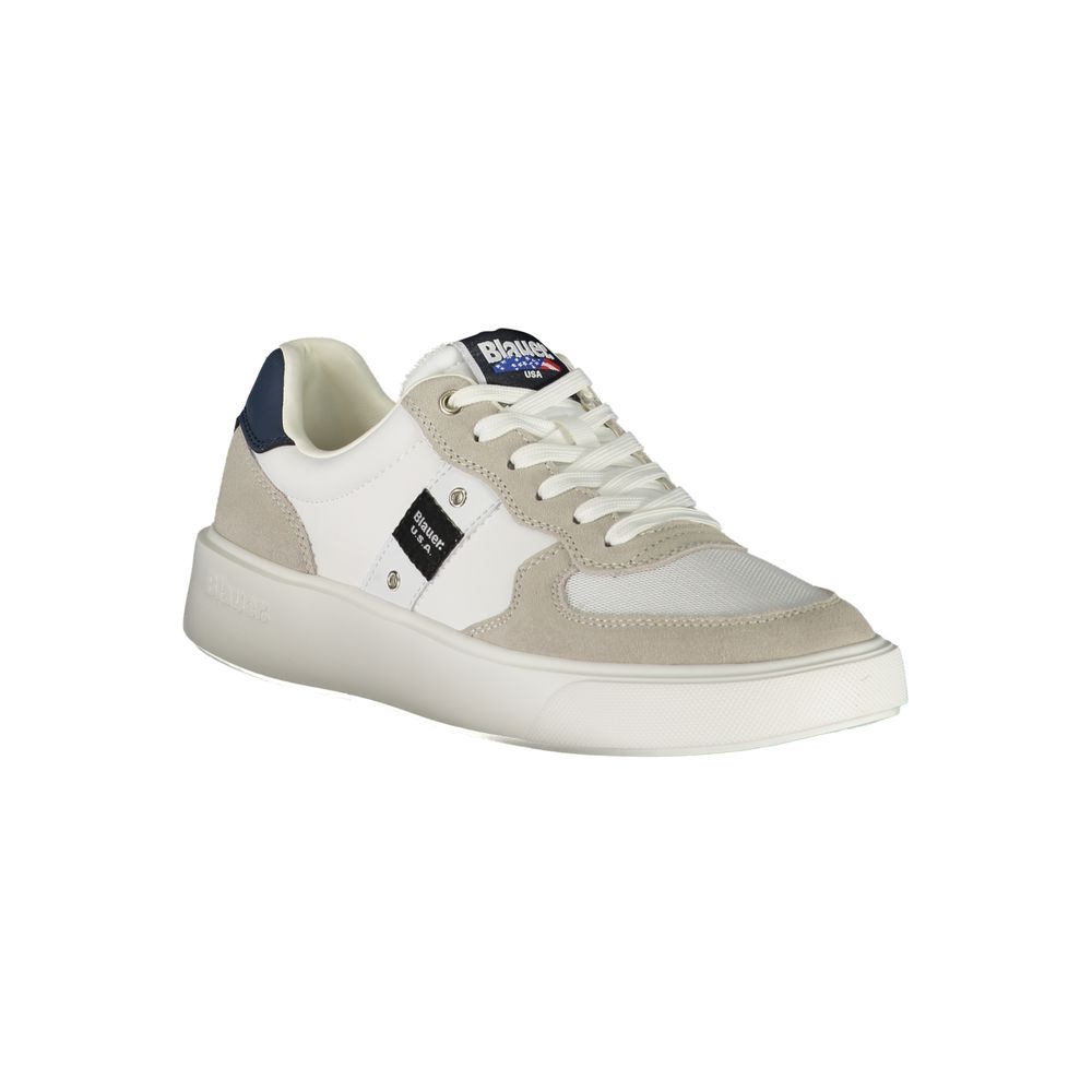 Blauer White Leather Men Sneaker with contrast details and logo for premium streetwear style.