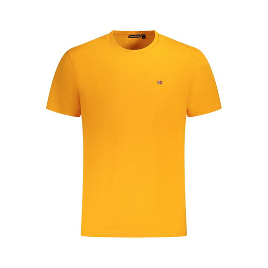 Napapijri Orange Cotton Men T-Shirt with crew neck and embroidery detail, perfect for casual, stylish wear.