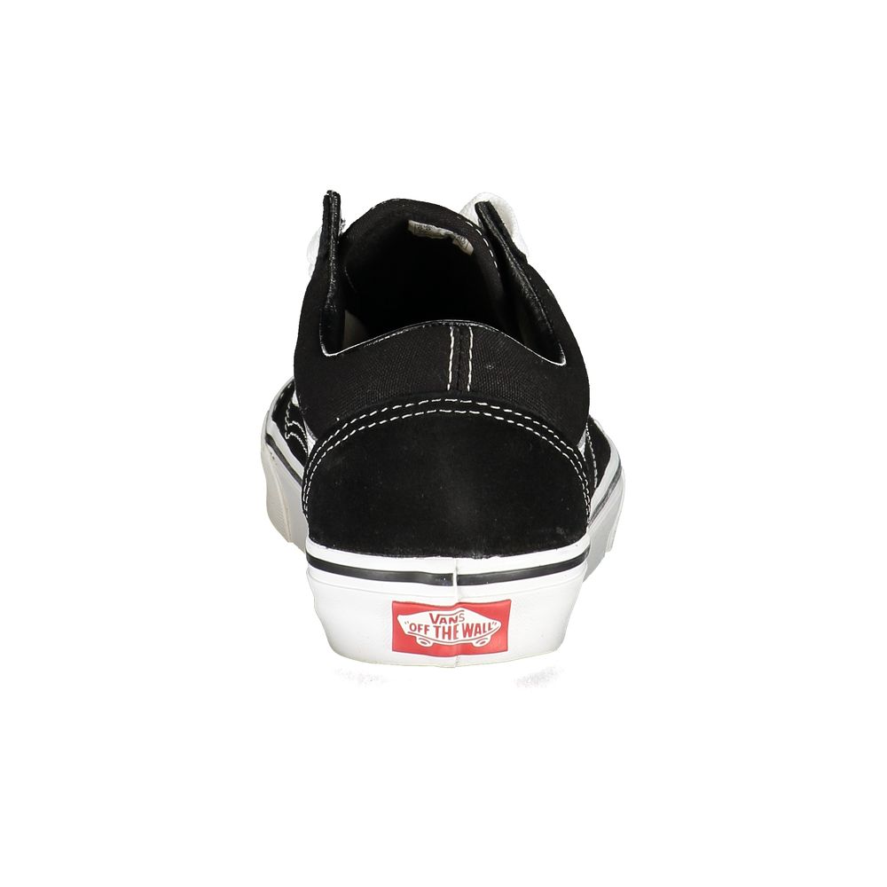 Rear view of Vans Black Leather Men Sneaker showing signature side stripe and 'Off the Wall' logo.
