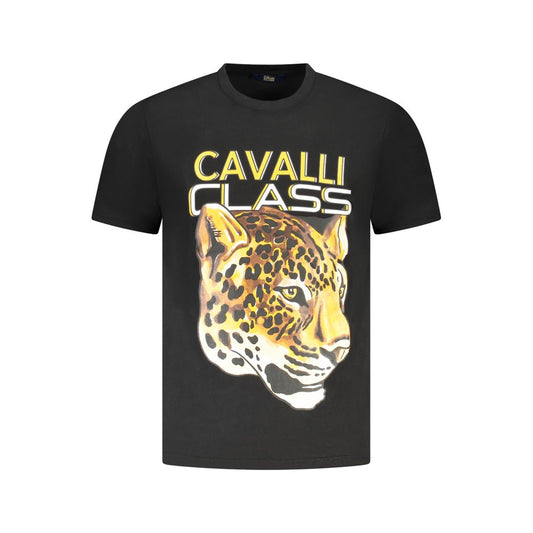 Cavalli Class Black Cotton Men T-Shirt CA-36656-M