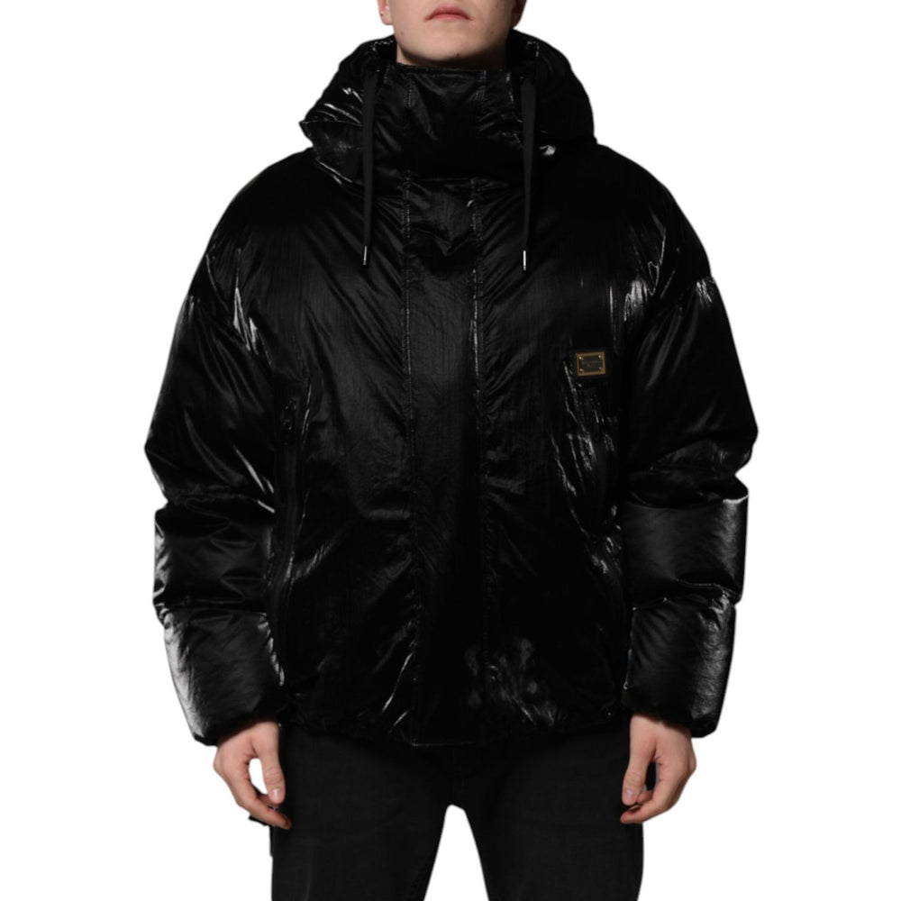 Dolce & Gabbana Black Logo Full Zip Hooded Quilted Jacket JKT41462-54