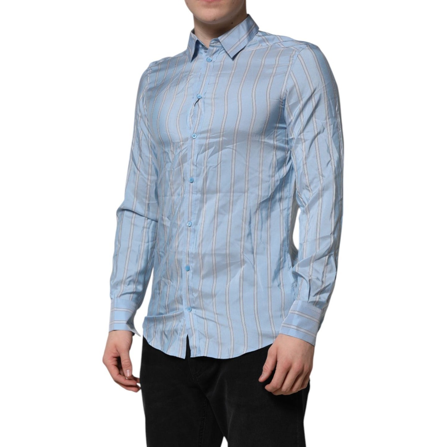 Dolce & Gabbana Blue Striped MARTINI Long Sleeves Dress Shirt TSH906770-41
