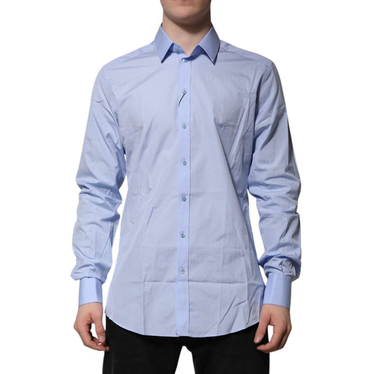 Dolce & Gabbana Blue Cotton GOLD Long Sleeves Dress Shirt TSH906774-42