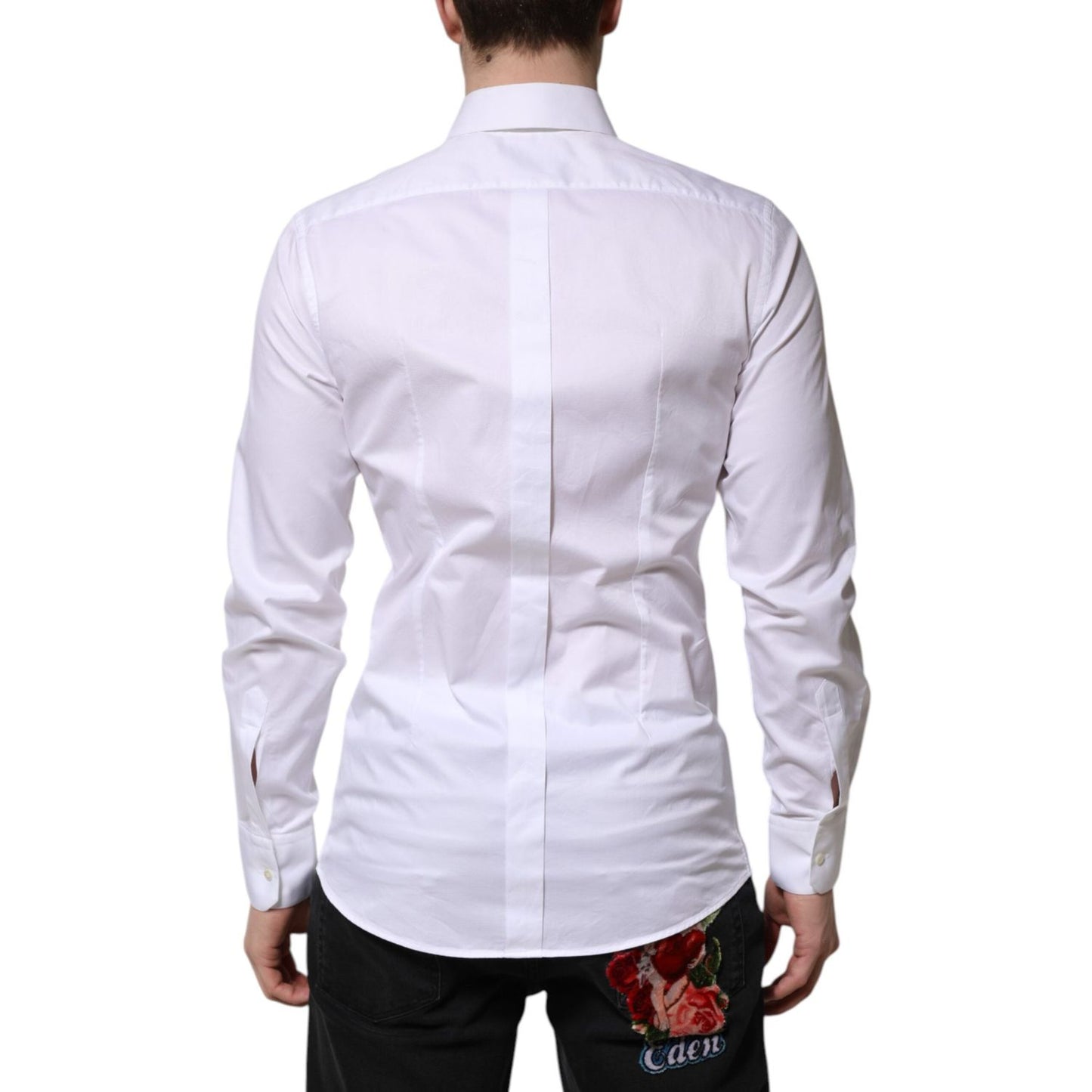 Dolce & Gabbana White Cotton GOLD Long Sleeve Men Dress Shirt
