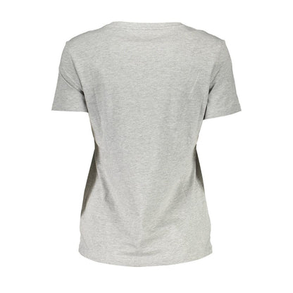 Back view of Guess Jeans Gray Cotton Women T-Shirt showcasing sleek design and comfort.