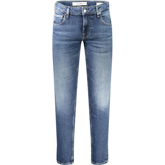 Guess Jeans Blue Cotton Jeans Denim with skinny fit, 5 pockets, washed effect, button and zip closure, and logo, made of recycled cotton.