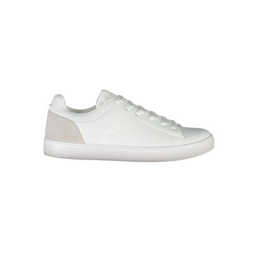 Napapijri White Leather Men Sneaker with lace-up design and logo detail, offering style and comfort for modern fashion-forward men.