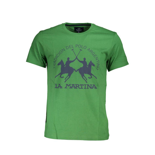 La Martina Green Cotton Men T-Shirt with signature logo and short sleeves.