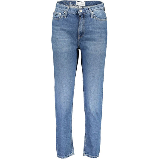 Calvin Klein Blue Cotton Women Jeans with faded effect, embroidery, high-waist, 5-pocket design, sustainable 20% recycled cotton.