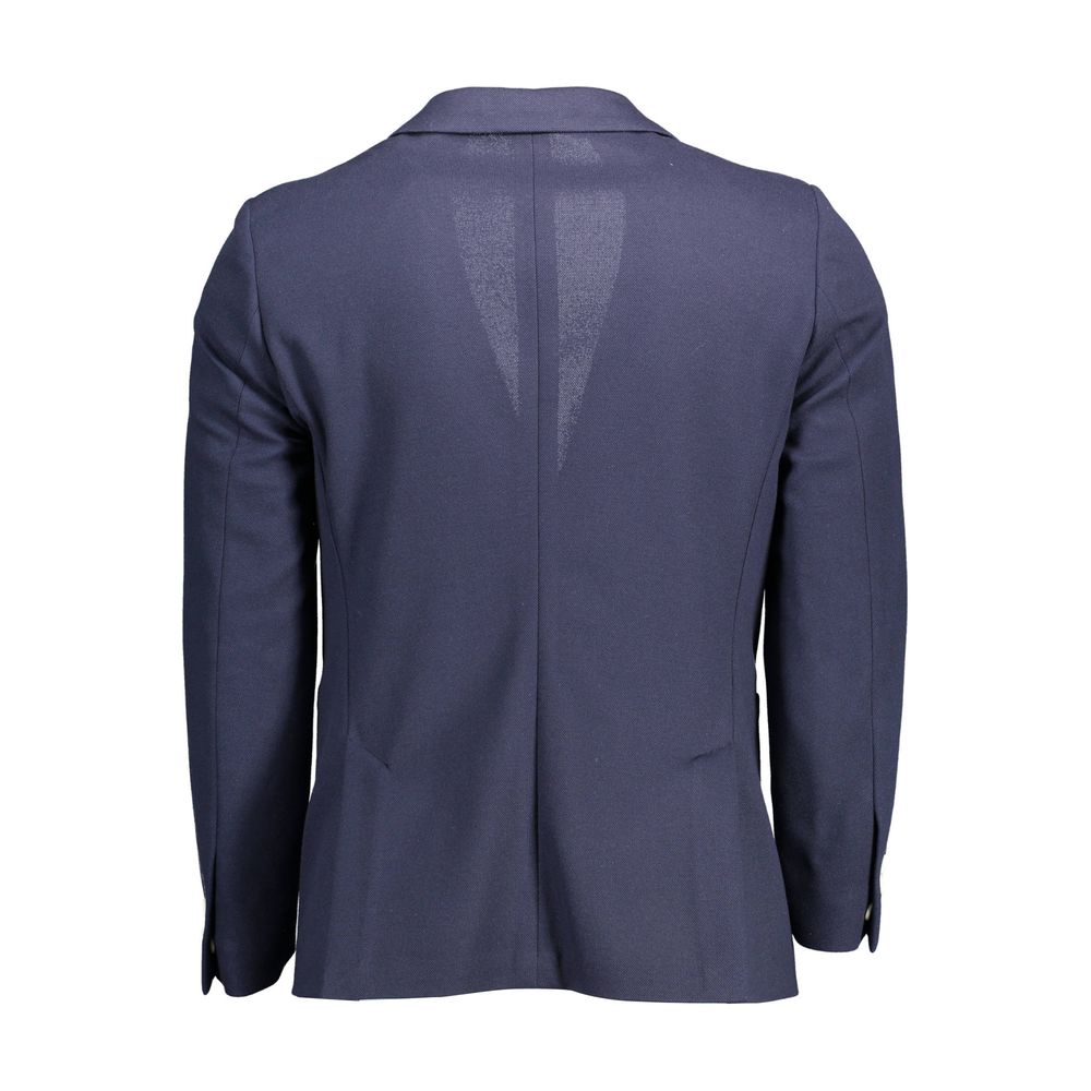 Back view of Gant Blue Cotton Men Jacket showcasing streamlined design and stylish cut ideal for modern wardrobes.