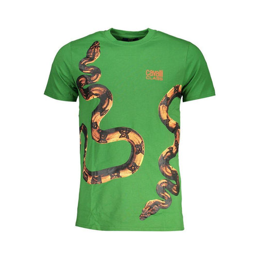 Cavalli Class Green Cotton T-Shirt CA-28600-L