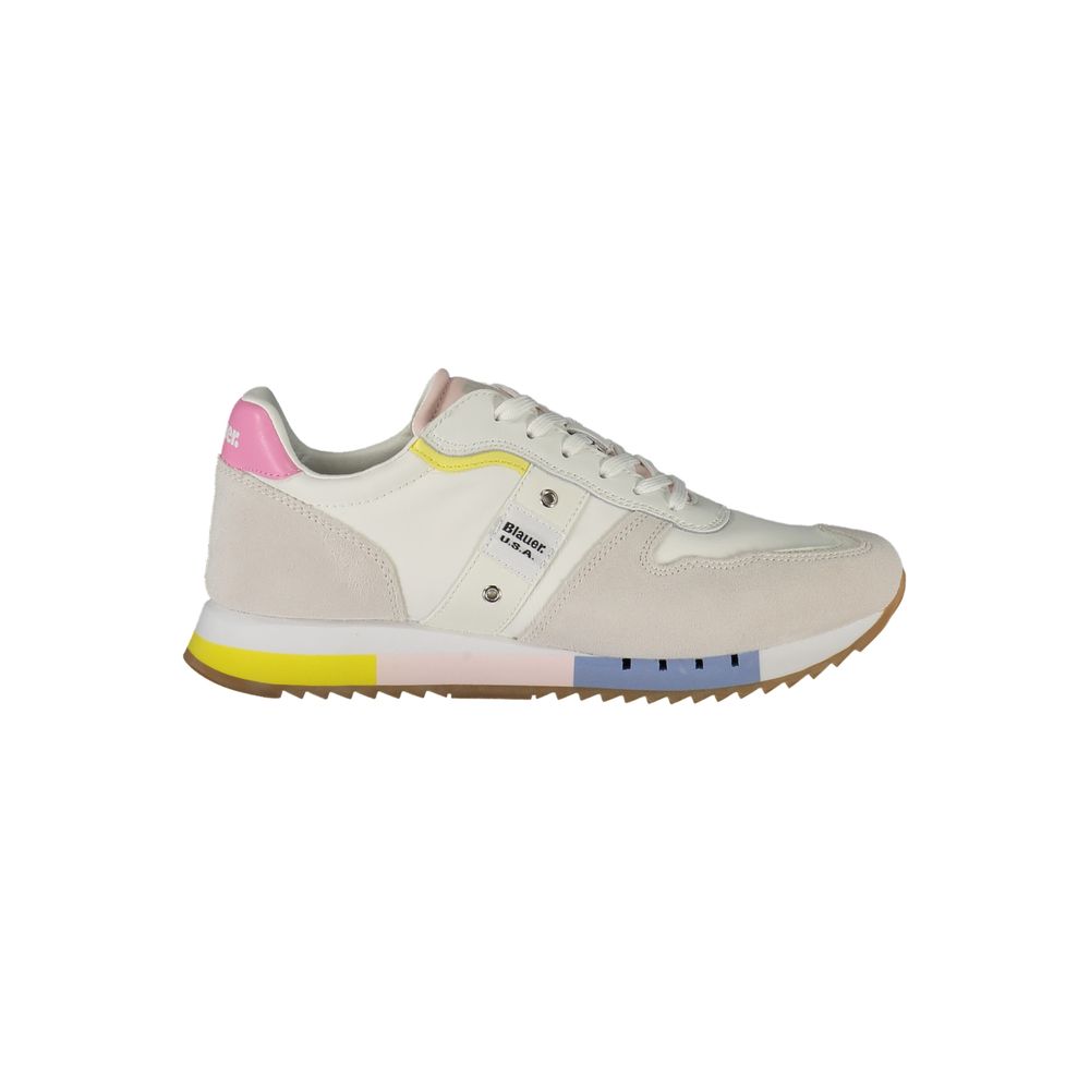 Blauer White Leather Women Sneaker with colorful accents, featuring a plush removable insole for comfort and style.