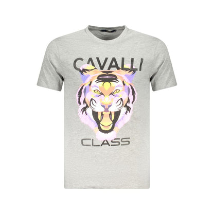 Cavalli Class Brown Cotton Men T-Shirt with tiger print and logo