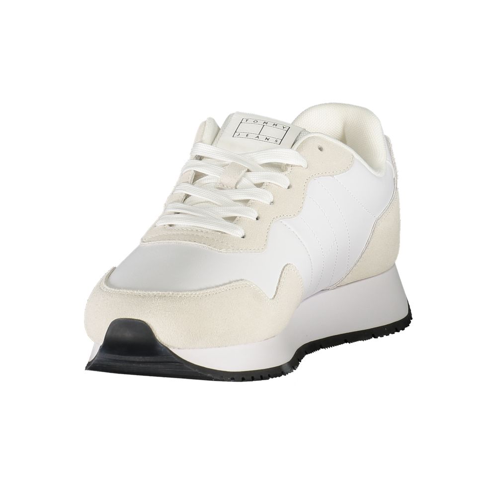 Tommy Hilfiger White Leather Men Sneaker with logo and cushioned sole for comfort and style.
