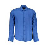 La Martina Blue Linen Men Shirt LA-37063-M