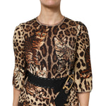 Dolce & Gabbana Brown Leopard Print Belted A-line Midi Dress DR81725-38