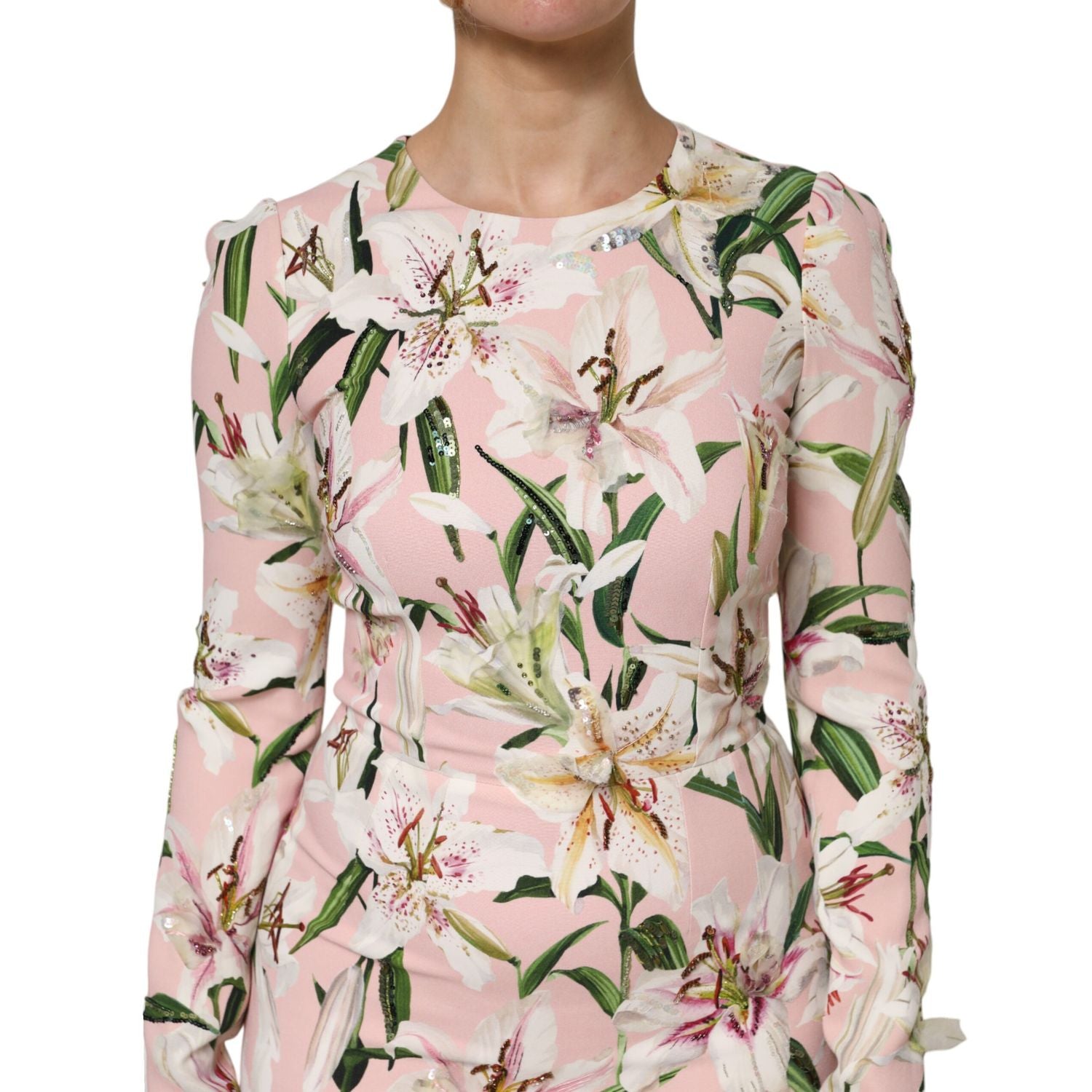 Dolce & Gabbana Pink Lily Viscose Sheath Stretch Midi Dress