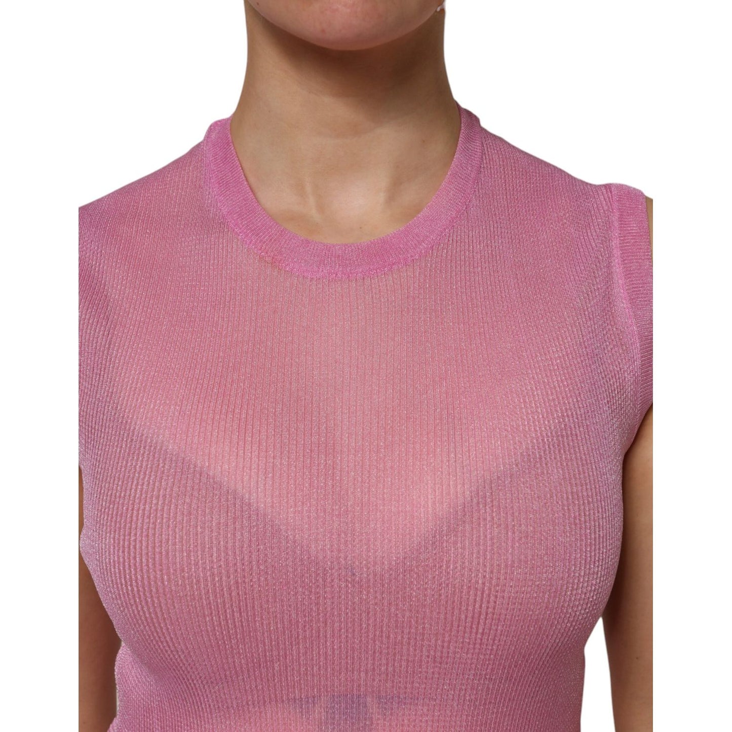 Dolce & Gabbana Pink Polyester Sleeveless Round Neck Tank Top
