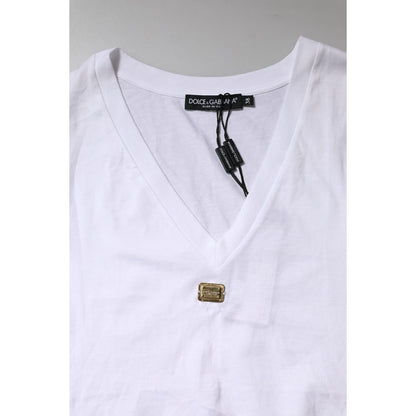 Dolce & Gabbana White Cotton Short Sleeve V-Neck Top T-shirt
