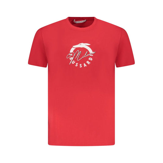 Trussardi Red Cotton Men T-Shirt with short sleeves and classic crew neck featuring a printed logo.