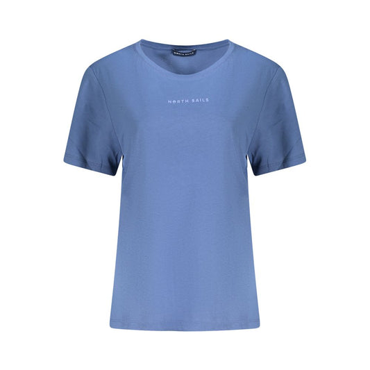 North Sails Blue Cotton Women T-Shirt with wide neck and embossed logo, offering elegant style and comfort for adventurous spirits.
