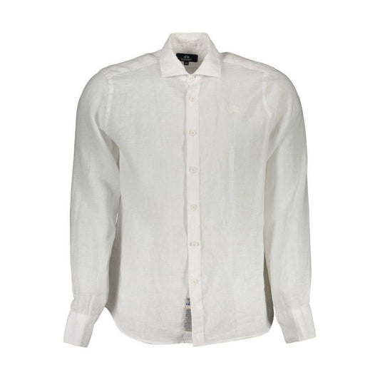 La Martina White Linen Men Shirt LA-13430-S